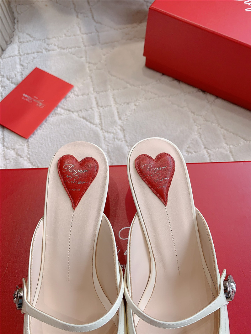 Roger Vivier Mary Jane Virgule Mules White and Pink Patent