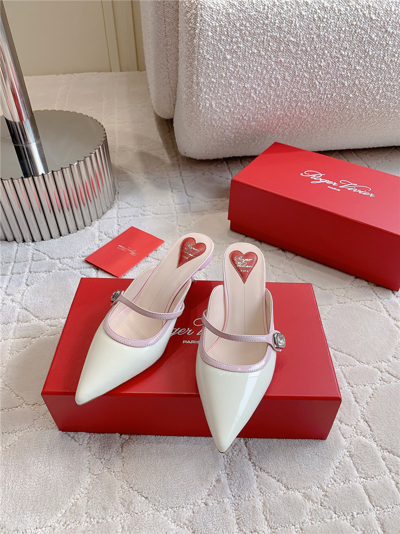 Roger Vivier Mary Jane Virgule Mules White and Black Patent