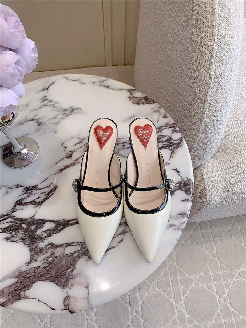 Roger Vivier Mary Jane Virgule Mules White and Black Patent