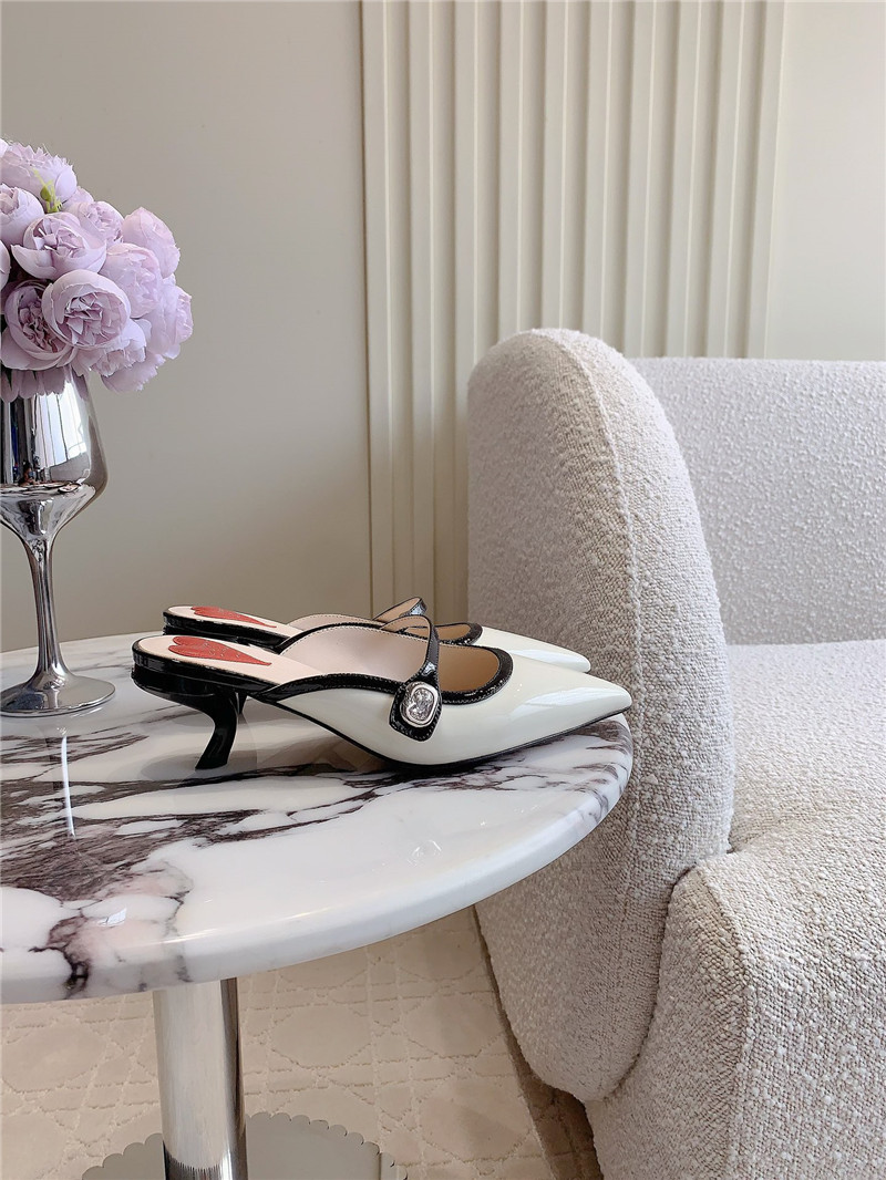 Roger Vivier Mary Jane Virgule Mules White and Black Patent