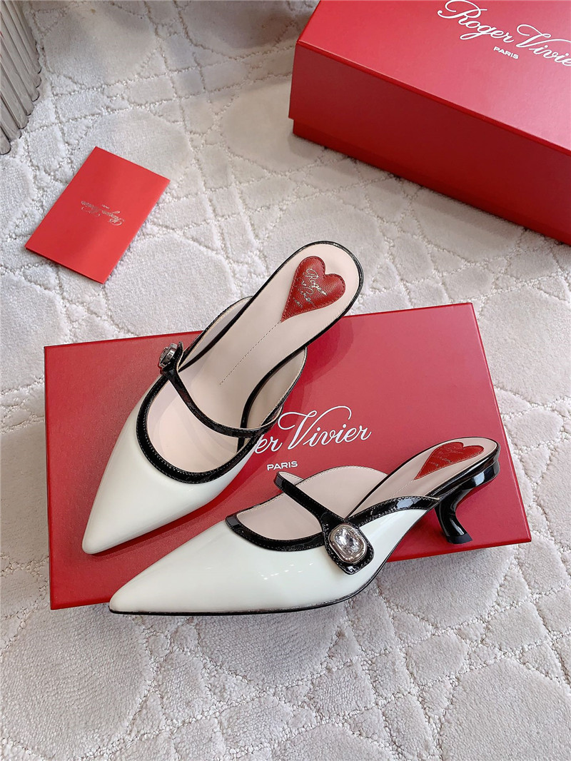Roger Vivier Mary Jane Virgule Mules White and Black Patent