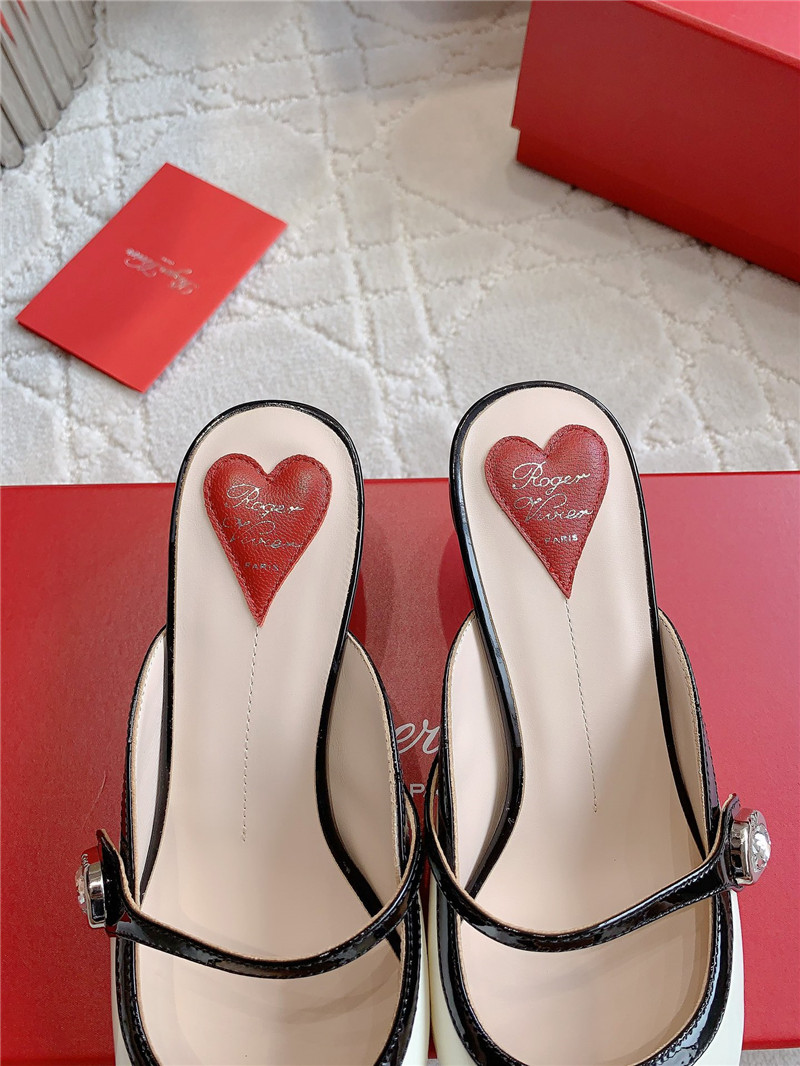 Roger Vivier Mary Jane Virgule Mules White and Black Patent