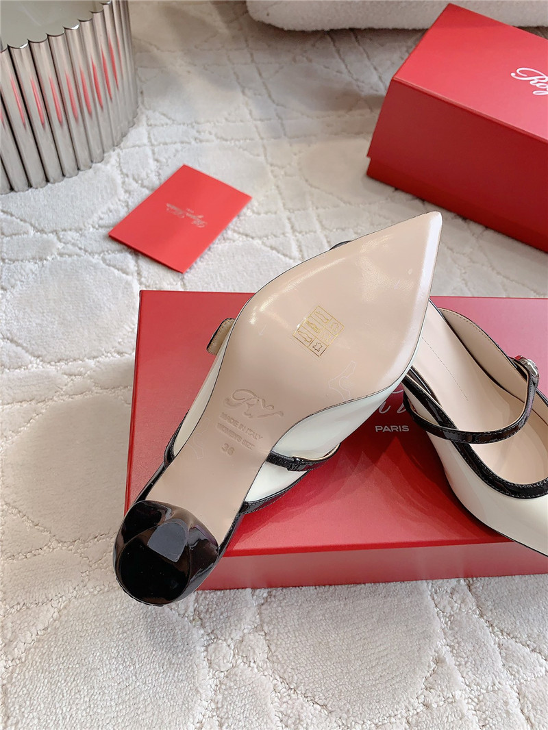 Roger Vivier Mary Jane Virgule Mules White and Black Patent
