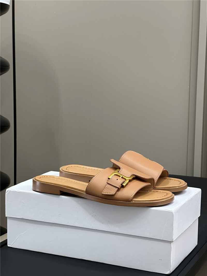 Chloé Marcie Beige Calfskin Slides