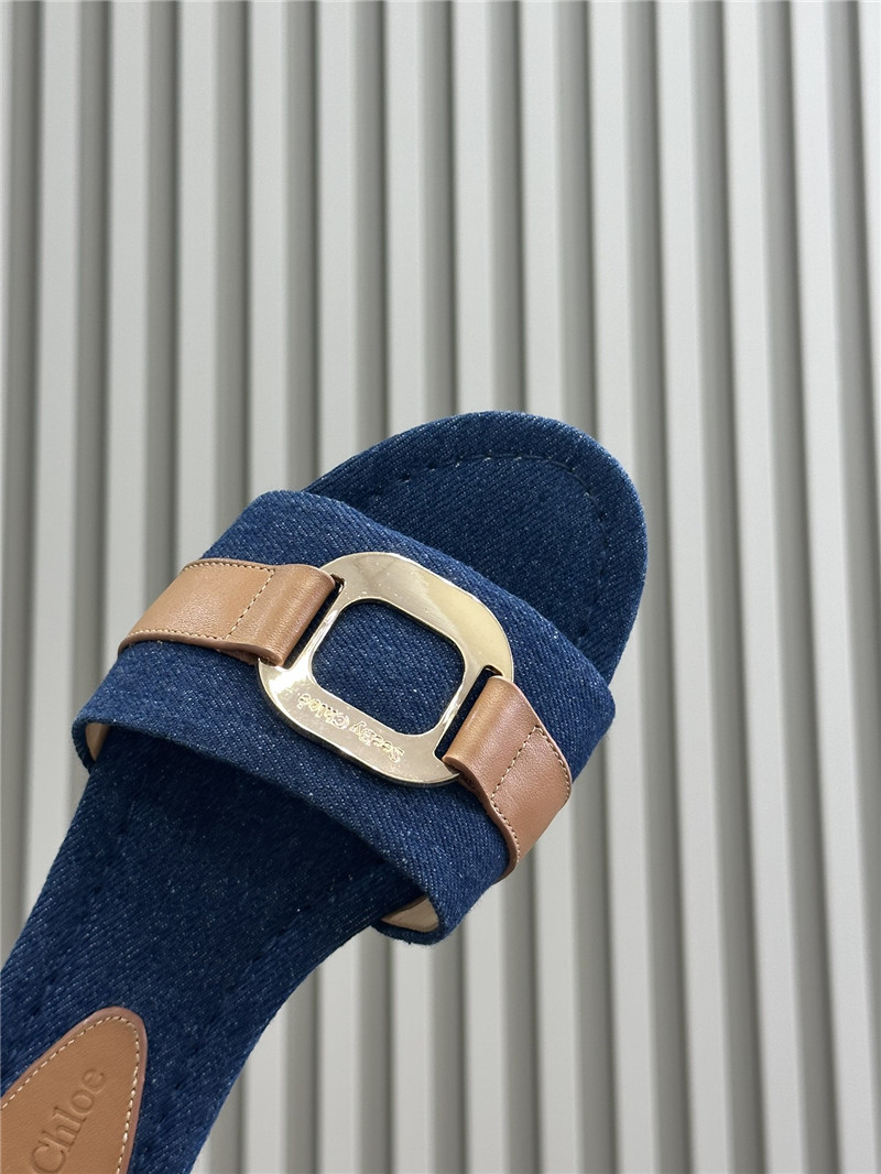 Chloé Klaire Denim Buckle Strap Slides in Blue
