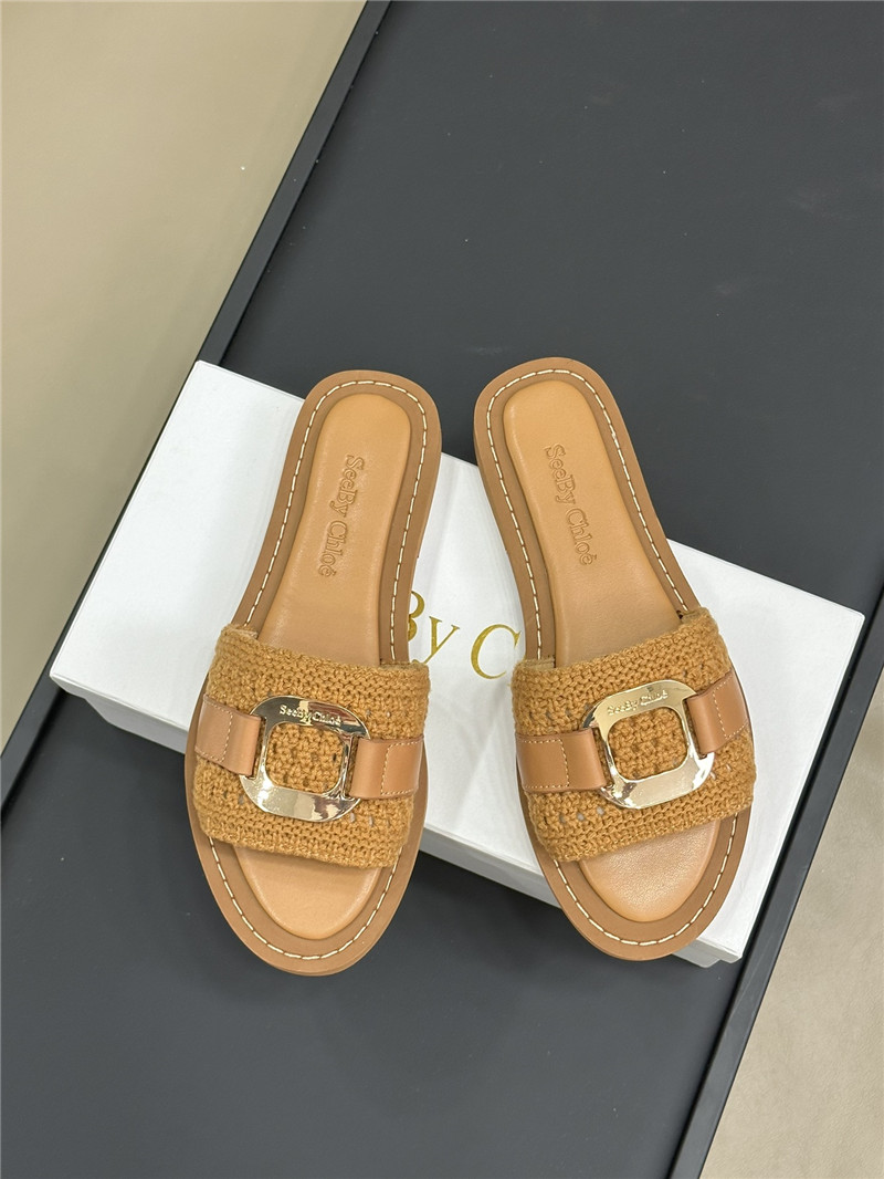 Chloé Crochet Buckle Slides in Beige
