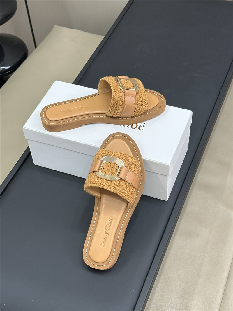 Chloé Crochet Buckle Slides in Beige