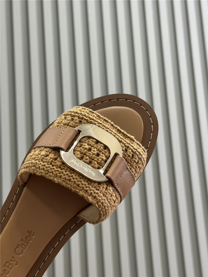 Chloé Crochet Buckle Slides in Beige