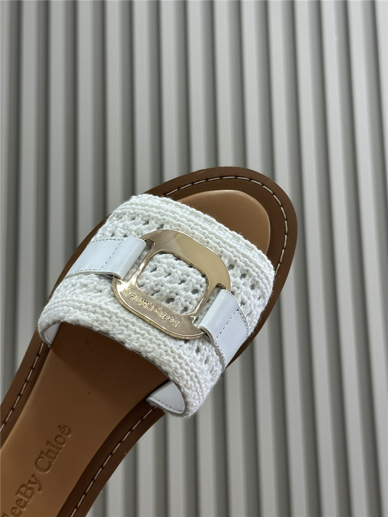 Chloé Crochet Buckle Slides in White and Beige