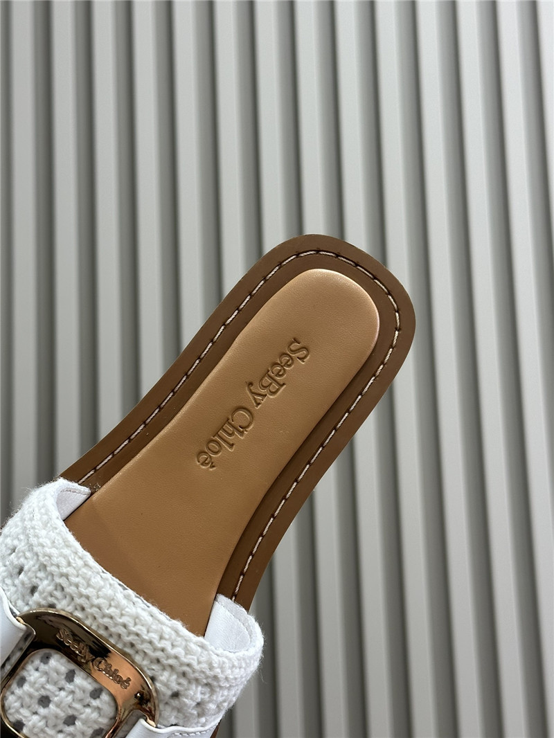 Chloé Crochet Buckle Slides in White and Beige