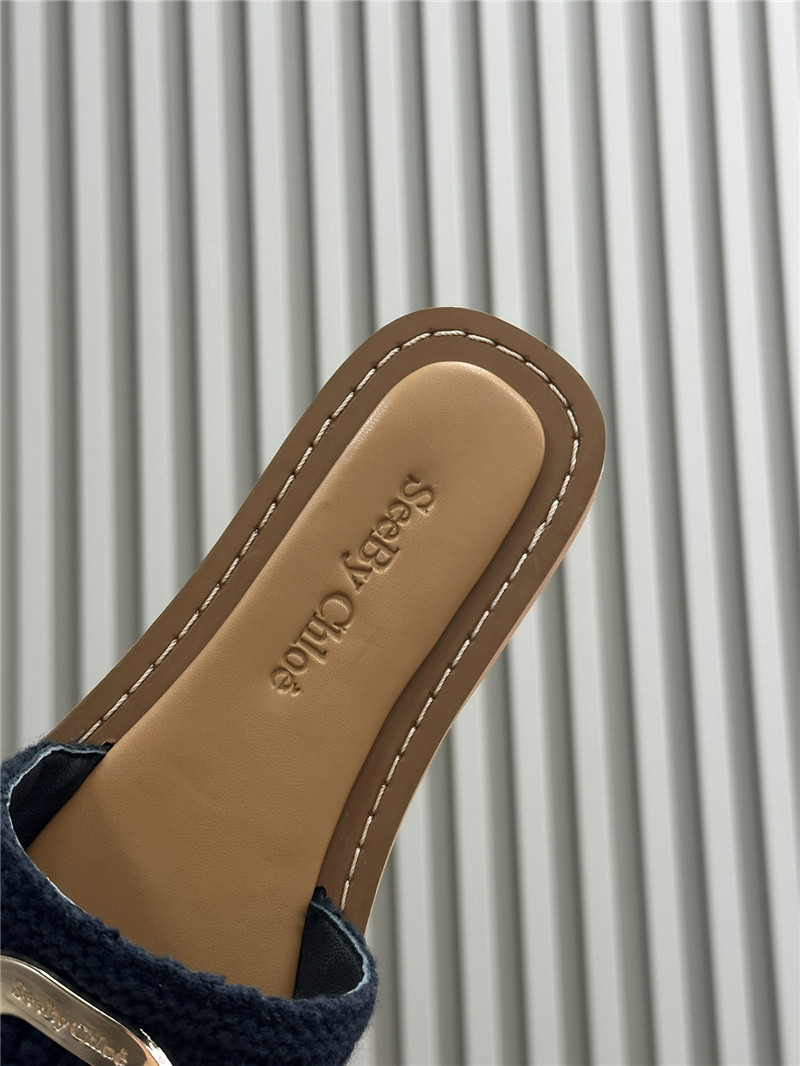 Chloé Crochet Buckle Slides in Black and Beige