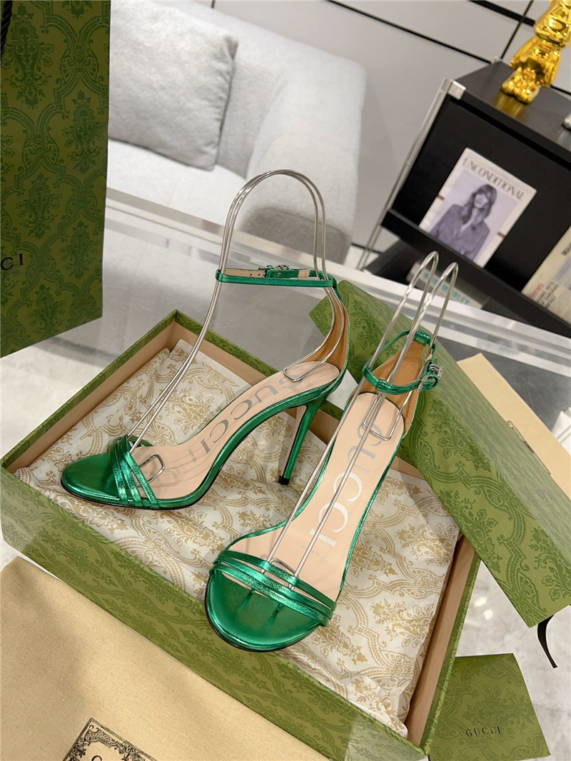 Gvc*1 gg green metallic strappy heel sandals