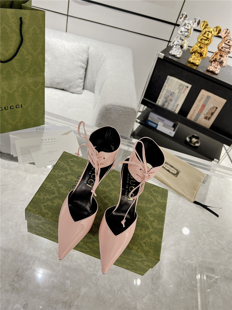 Gvc*1 pink patent leather ankle lace-up heel pumps