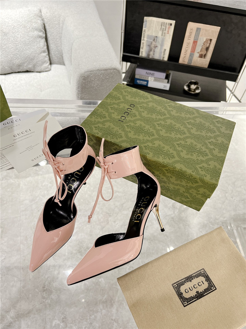 Gvc*1 pink patent leather ankle lace-up heel pumps