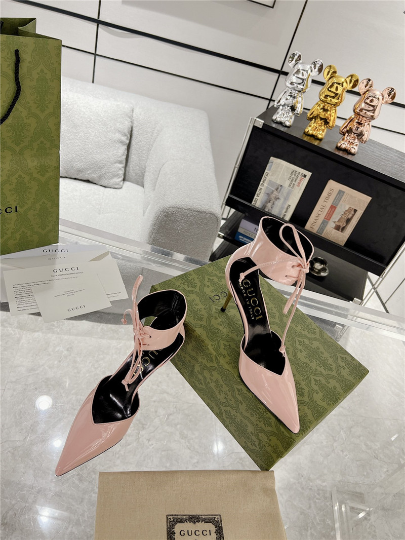 Gvc*1 pink patent leather ankle lace-up heel pumps