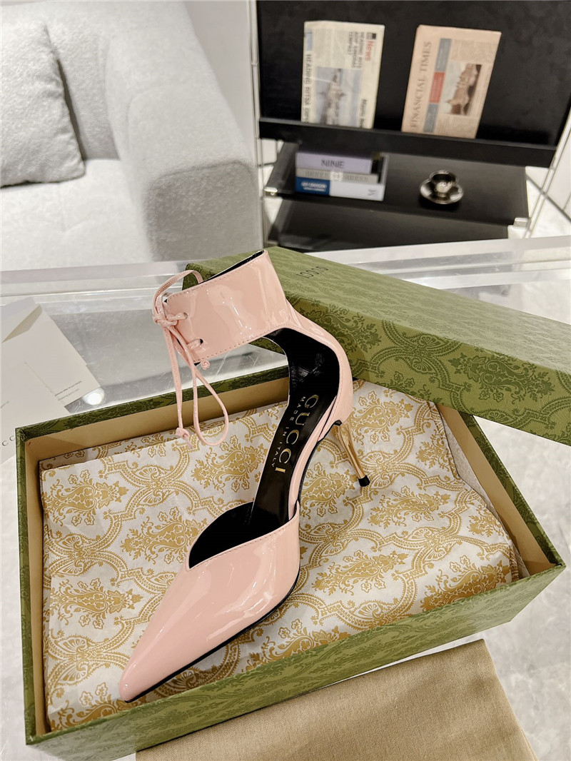 Gvc*1 pink patent leather ankle lace-up heel pumps