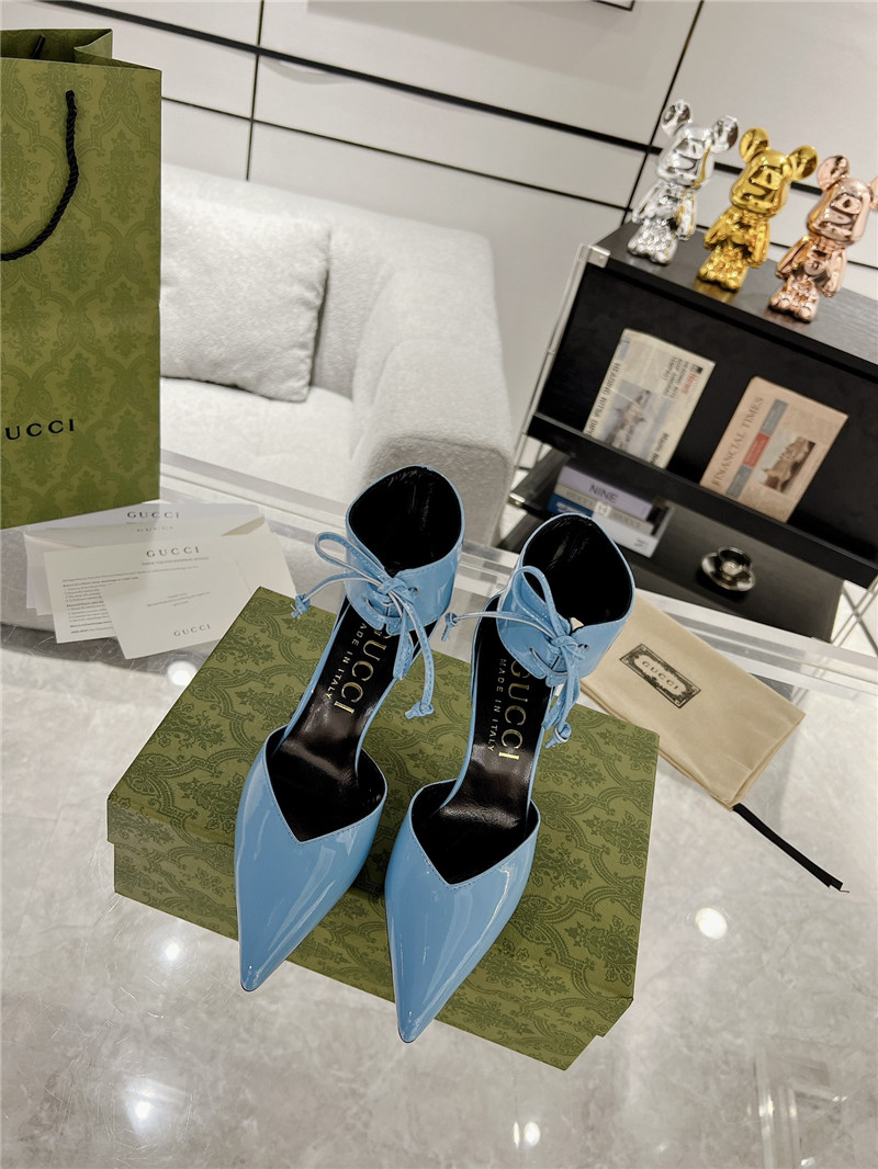 Gvc*1 blue patent leather ankle lace-up heel pumps