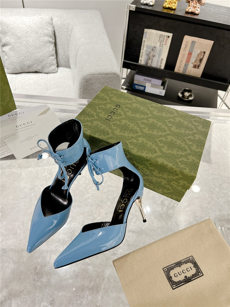 Gvc*1 blue patent leather ankle lace-up heel pumps