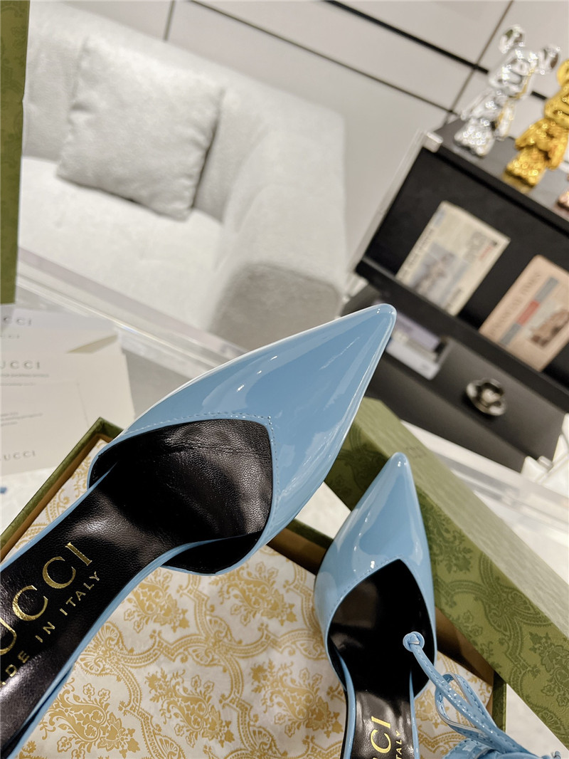 Gvc*1 blue patent leather ankle lace-up heel pumps