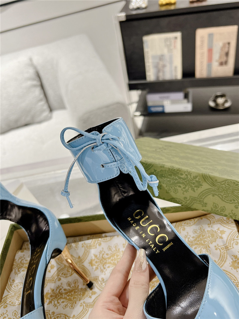 Gvc*1 blue patent leather ankle lace-up heel pumps