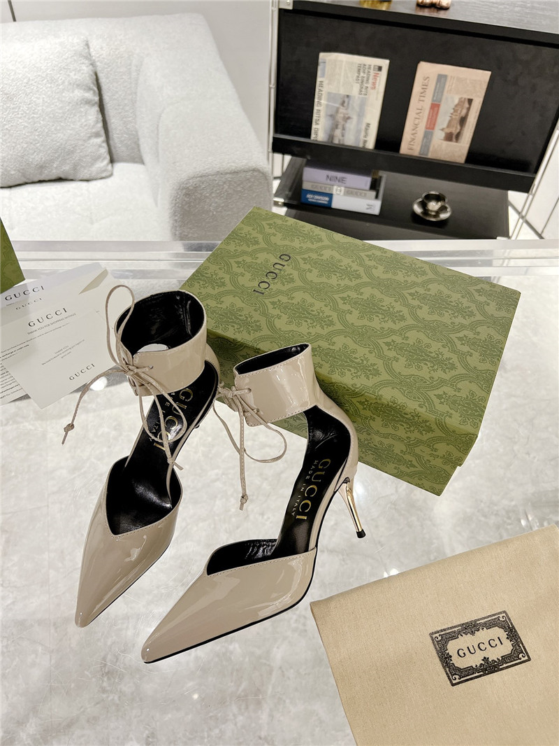 Gvc*1 grey patent leather ankle lace-up heel pumps