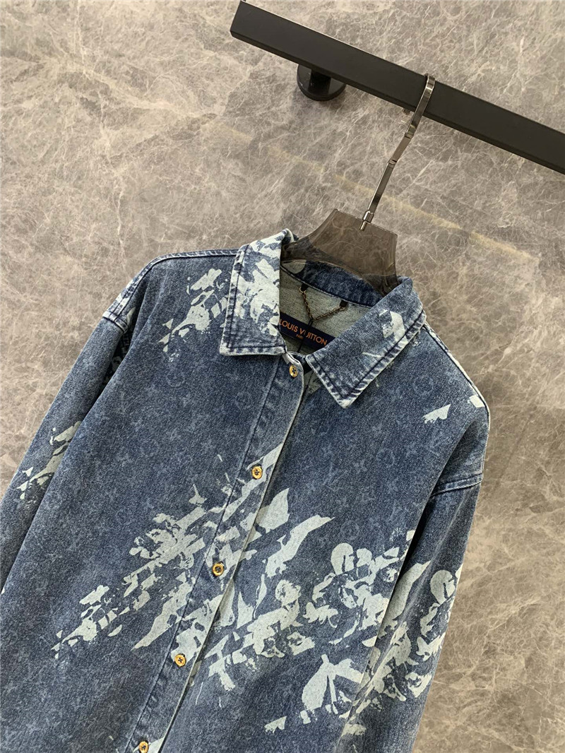 l0vis Vvtt0n lv lettering long-sleeved denim shirt replicas clothes