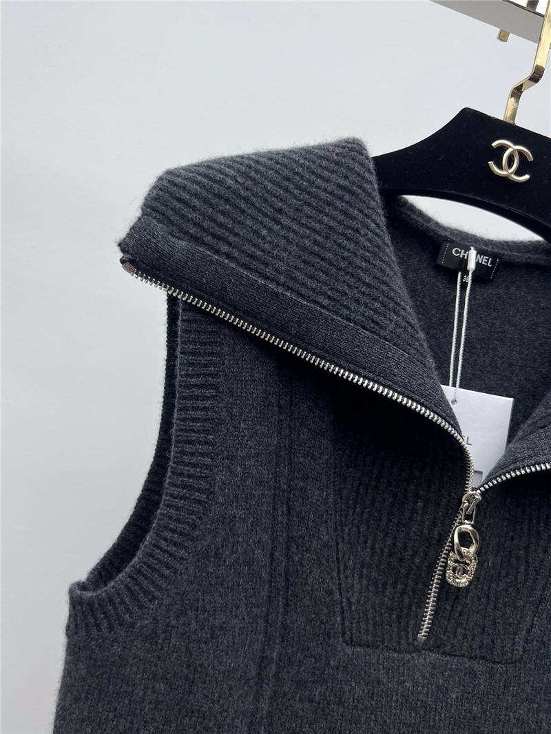 Ch**el lapel zipper cashmere vest replicas clothes