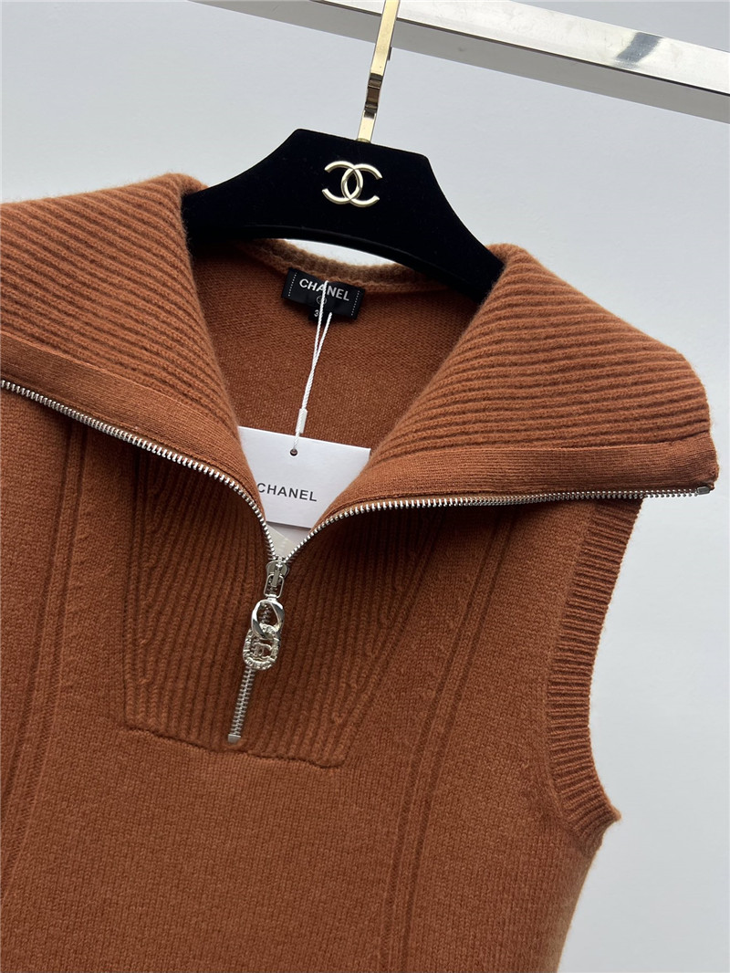 Ch**el lapel zipper cashmere vest replicas clothes