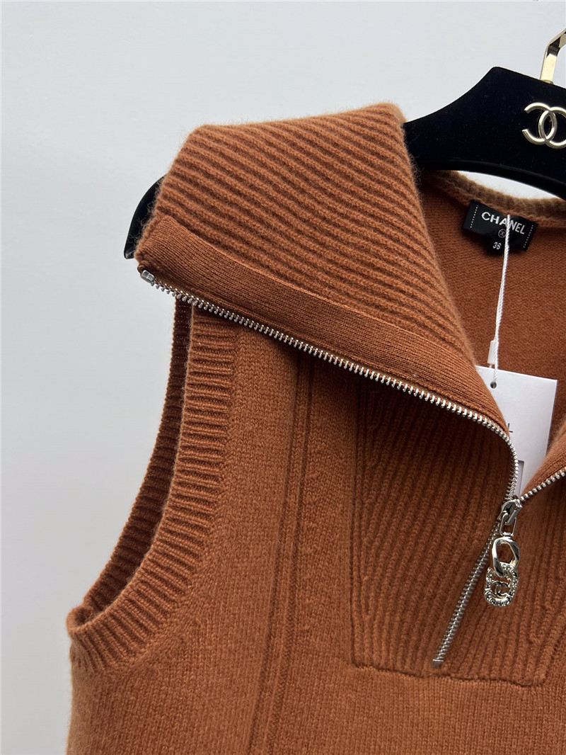 Ch**el lapel zipper cashmere vest replicas clothes