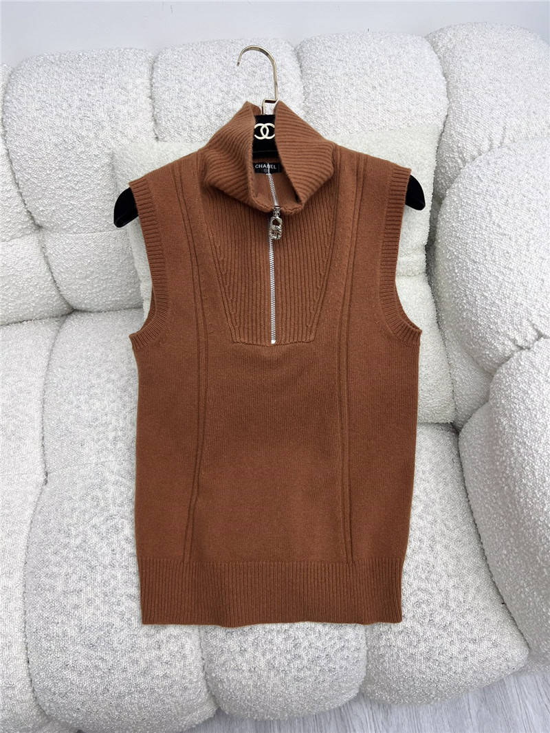 Ch**el lapel zipper cashmere vest replicas clothes