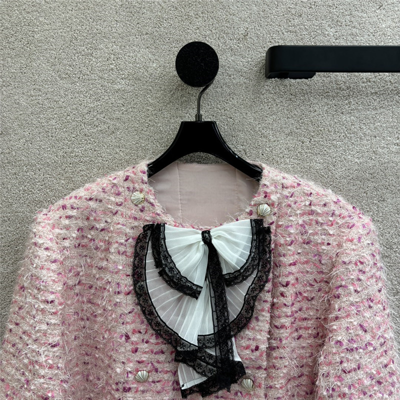 Ch**el pink tweed round neck coat replica designer clothes