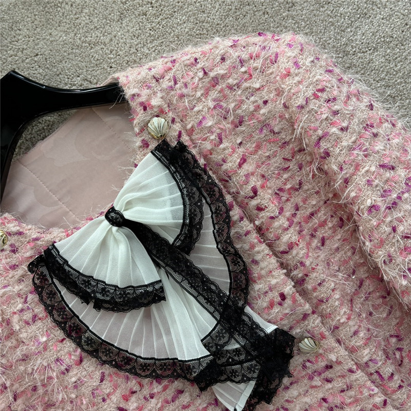 Ch**el pink tweed round neck coat replica designer clothes