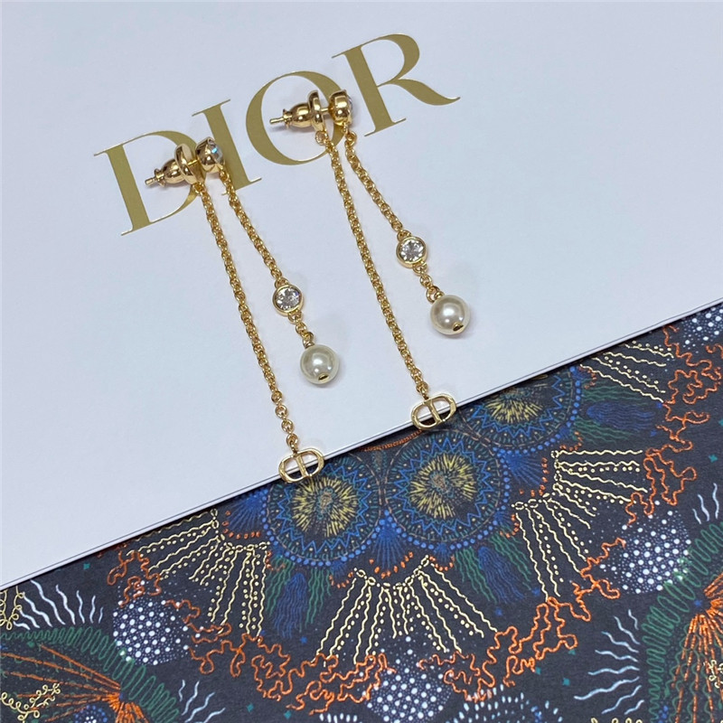 D10r crystal chain pearl earrings