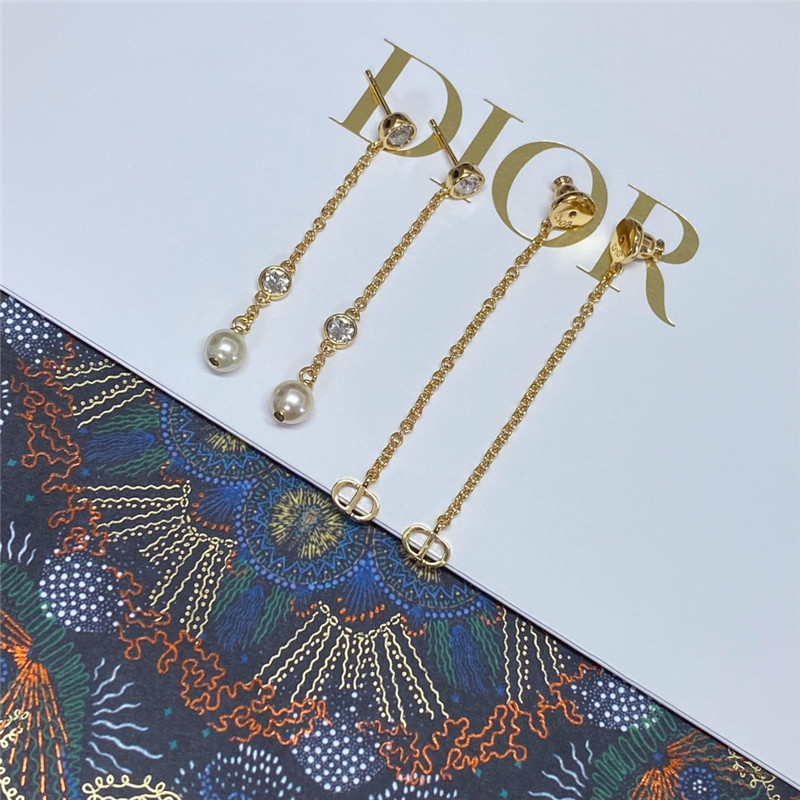 D10r crystal chain pearl earrings