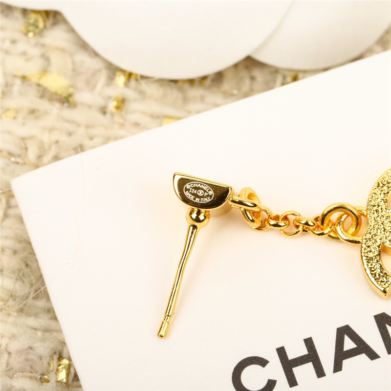 Ch**el white square black gold double c earrings