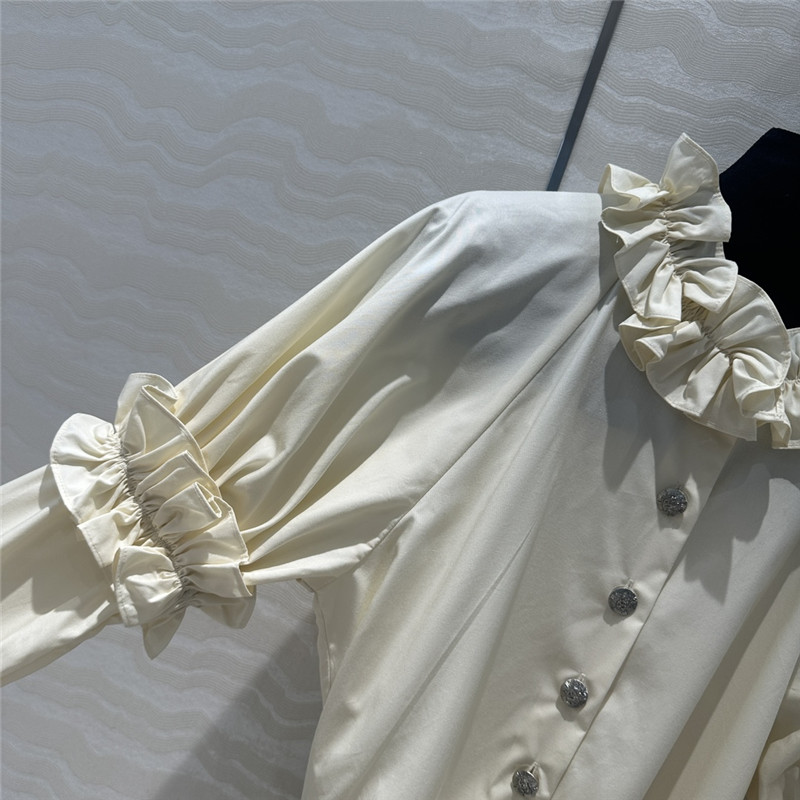 Ch**el stand collar lace collar puff sleeve shirt replica clothes