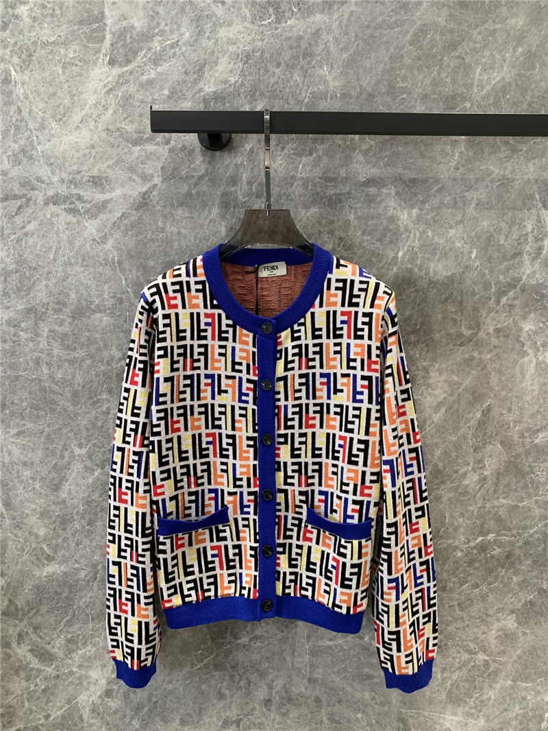 F**di letter knitted round neck cardigan replica clothes