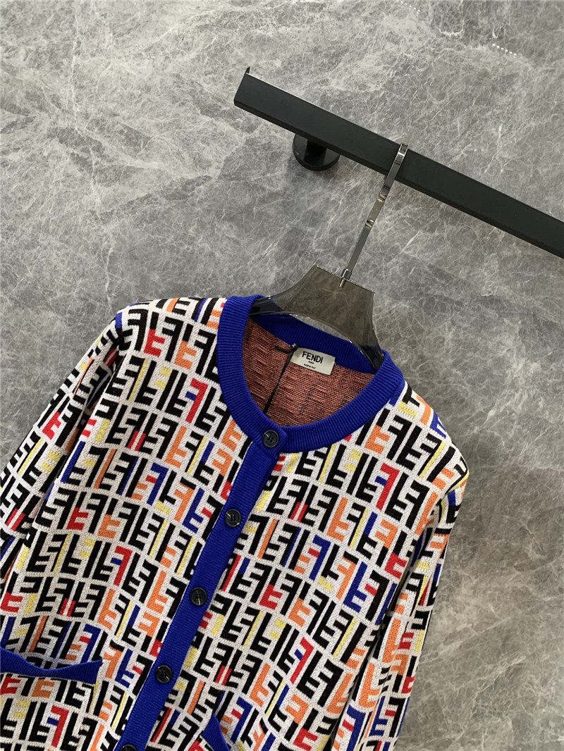 F**di letter knitted round neck cardigan replica clothes