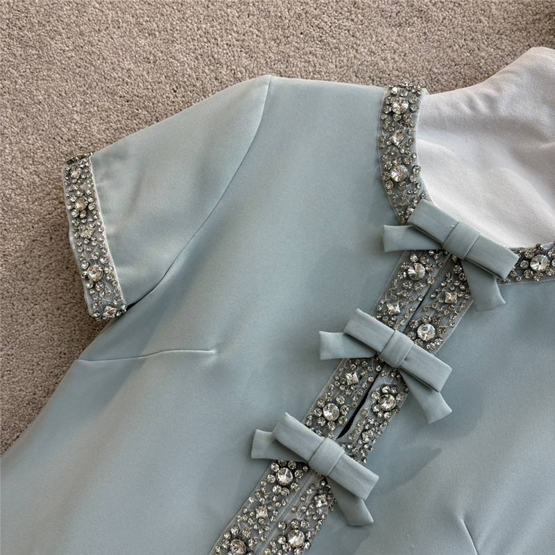 Va1e*ntin0 bow french short sleeve dress replica clothing