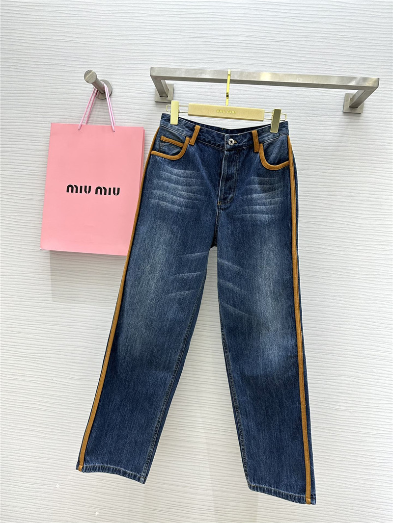 M1um1u leather patchwork jeans replica d&g clothing