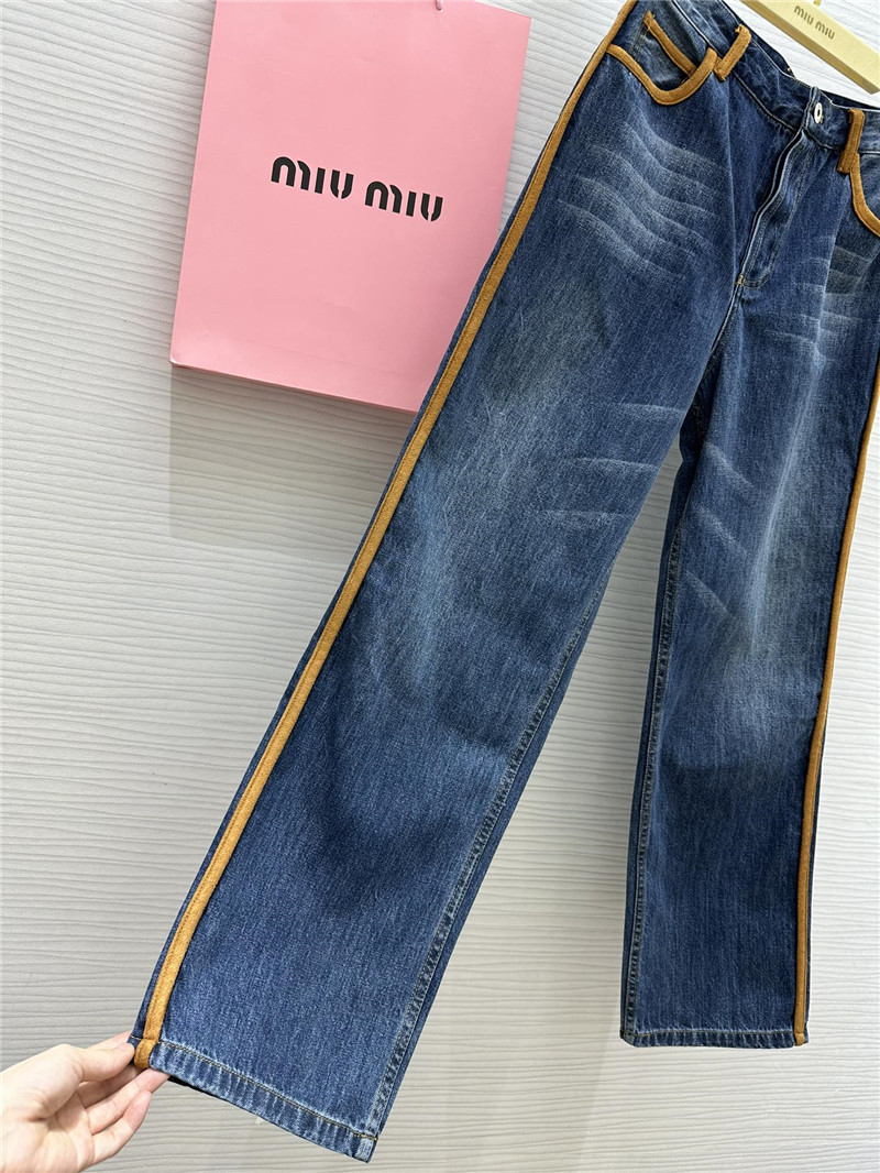 M1um1u leather patchwork jeans replica d&g clothing