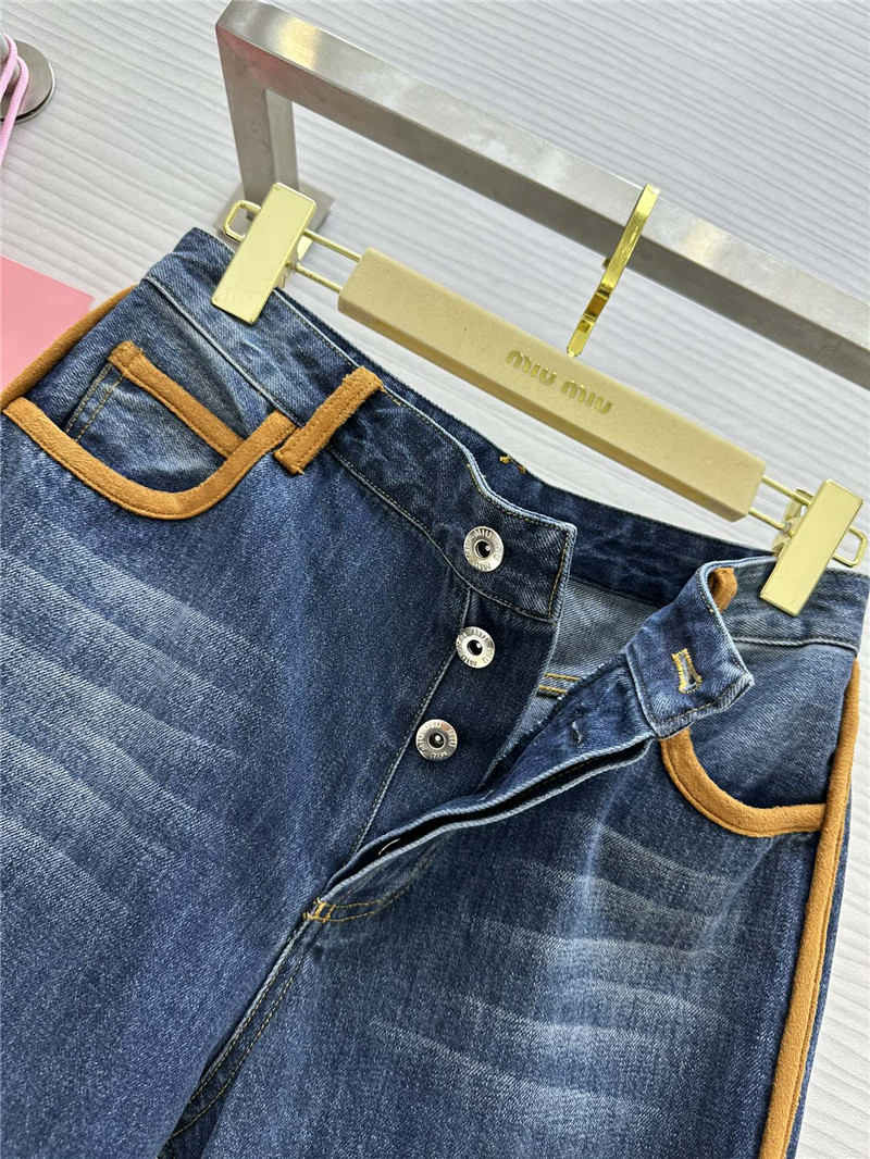 M1um1u leather patchwork jeans replica d&g clothing