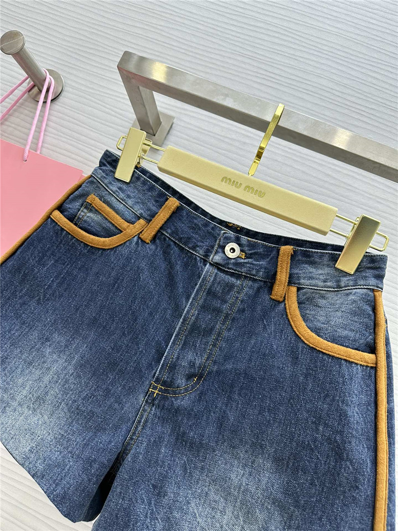 miu miu leather patchwork denim shorts replica designer clothes