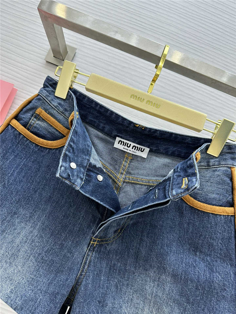 miu miu leather patchwork denim shorts replica designer clothes