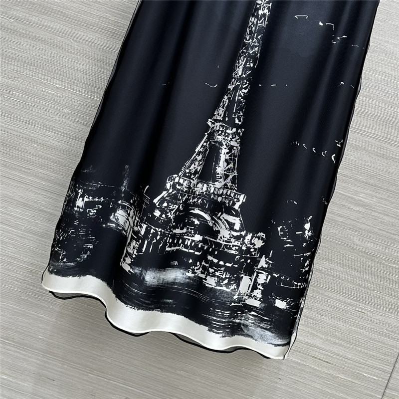 D10r eiffel tower printed silk long skirt replica clothes
