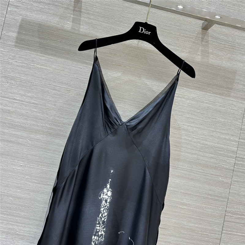 D10r eiffel tower print silk suspender dress replica clothing