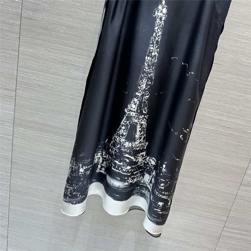 D10r eiffel tower print silk suspender dress replica clothing