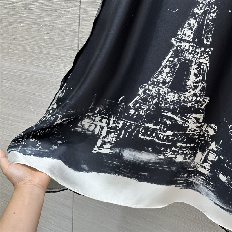 D10r eiffel tower print silk suspender dress replica clothing