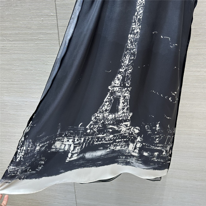 D10r eiffel tower print silk suspender dress replica clothing