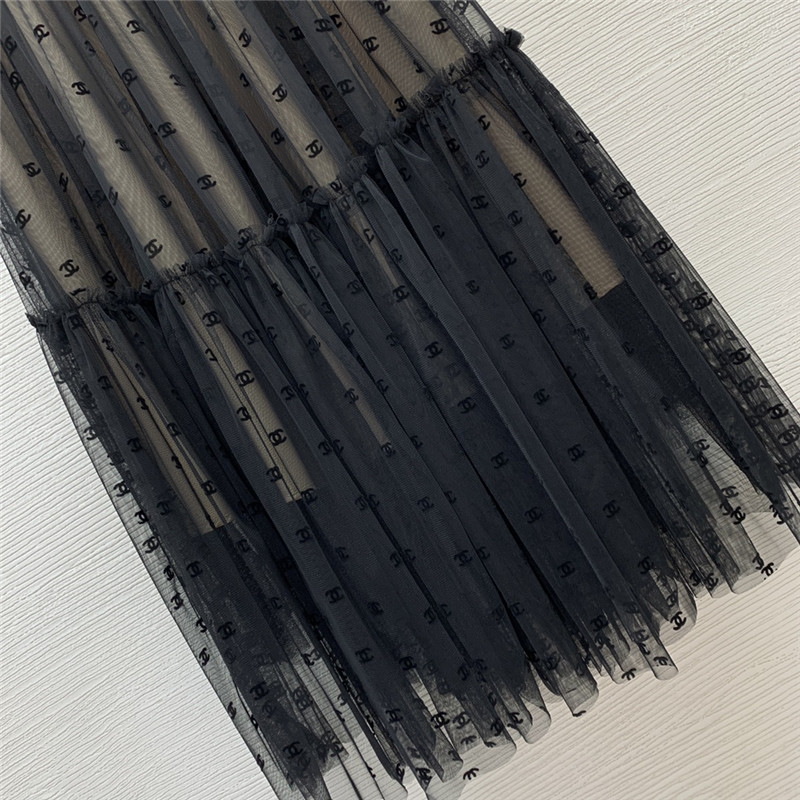 Ch**el logo see-through mesh skirt replicas clothes